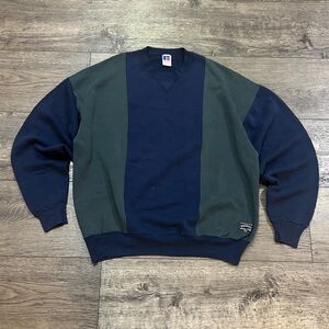 Vintage 90s Russell Athletic Striped Colorblock Sweatshirt Made in USA Men's XL